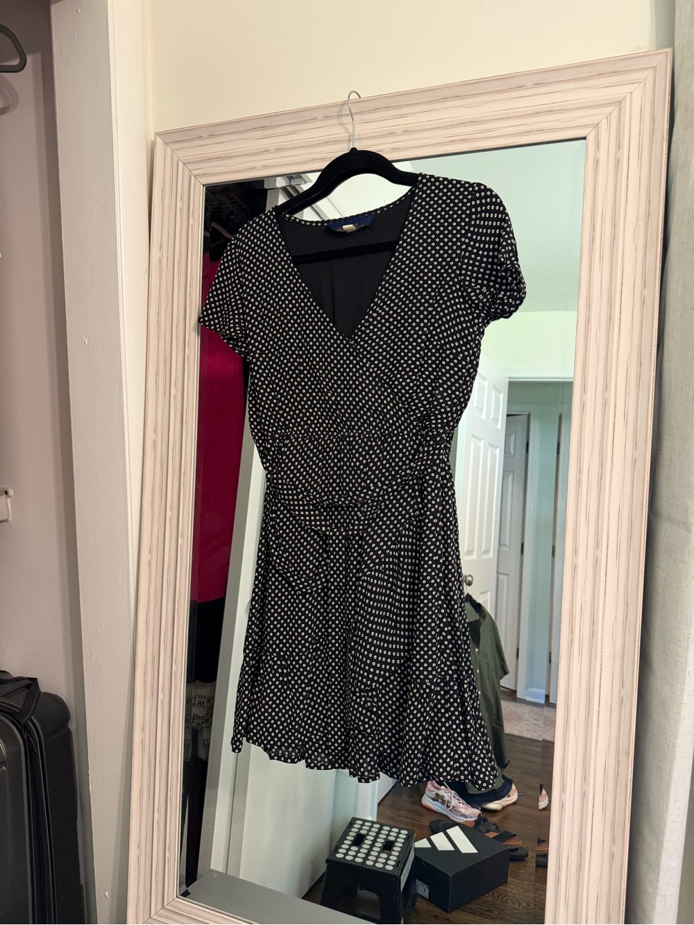 Francesca’s black polka dot dress